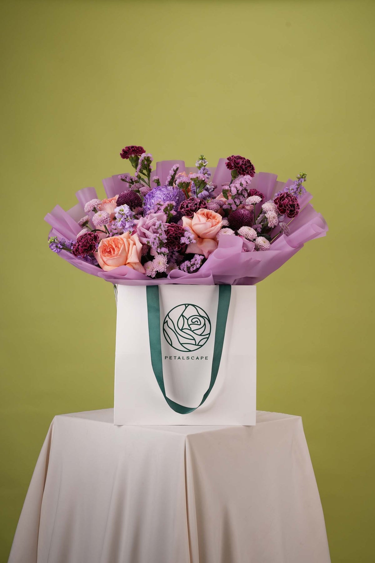 Velvet Romance – Lavender & Peach Rose Gift Bag Bouquet