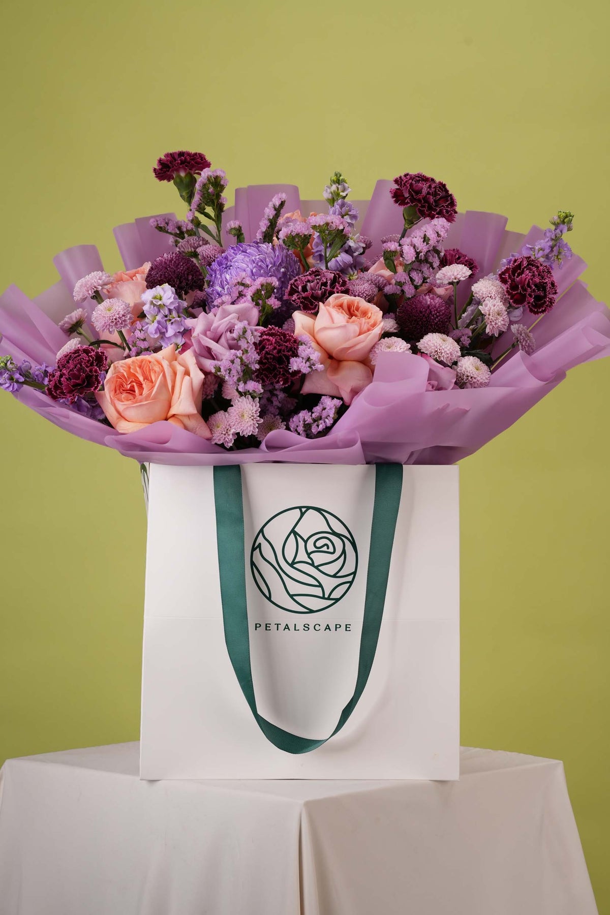 Velvet Romance – Lavender & Peach Rose Gift Bag Bouquet