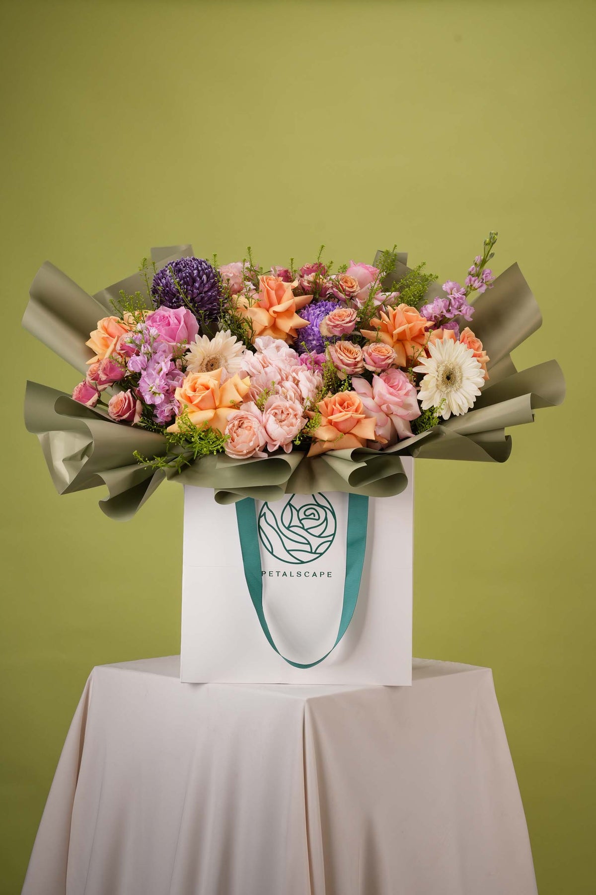 Sunset Harmony – Peach & Lavender Rose Gift Bag Bouquet