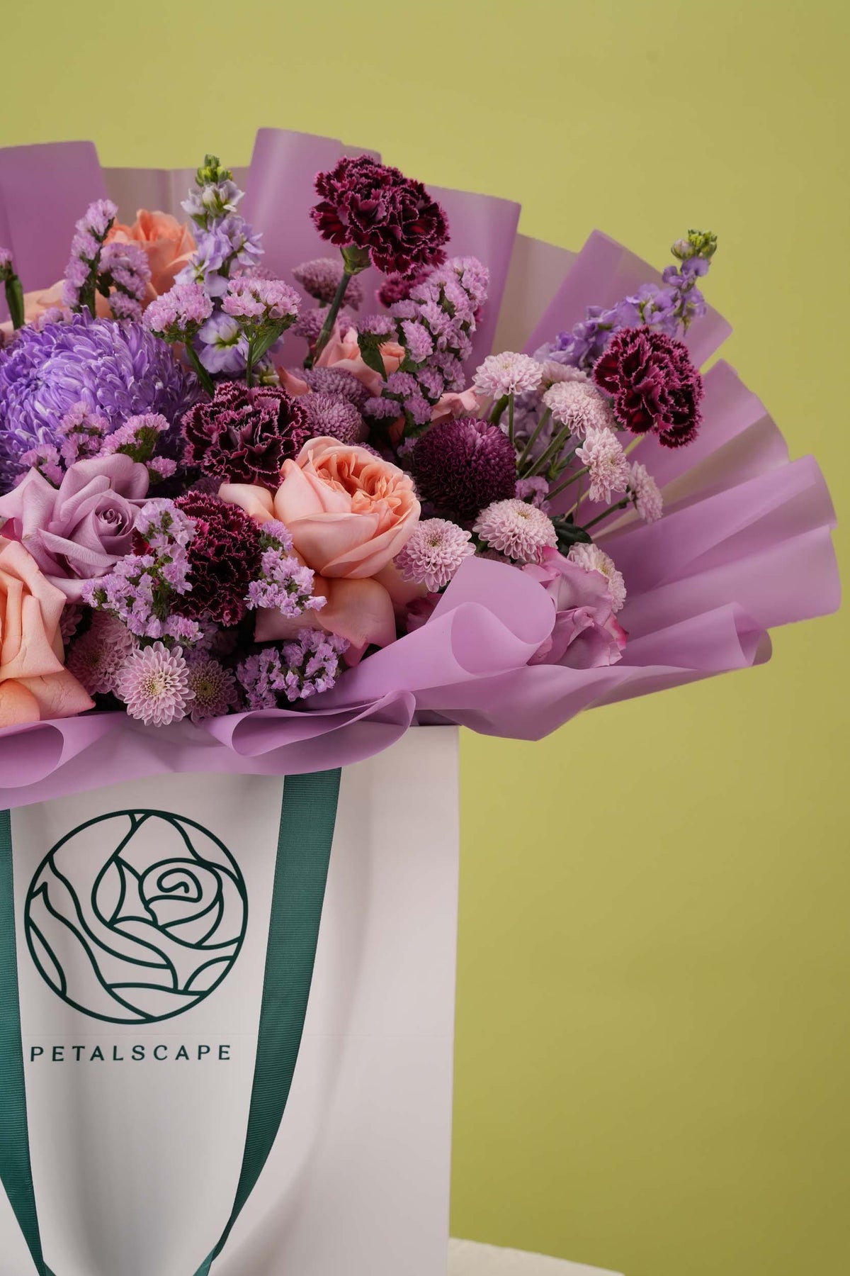 Velvet Romance – Lavender & Peach Rose Gift Bag Bouquet