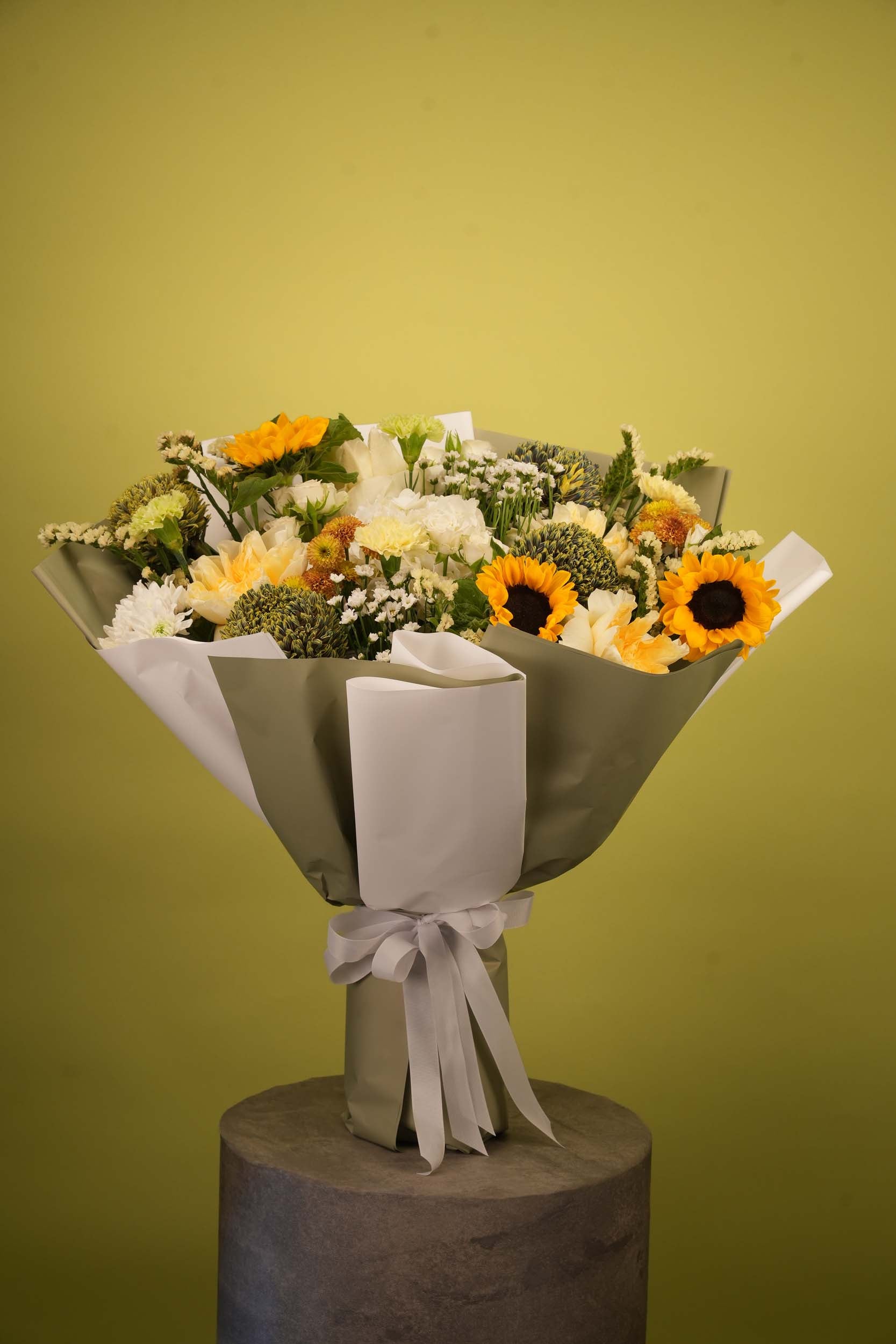Golden Rays – Sunflower & White Chrysanthemum Floral Bouquet