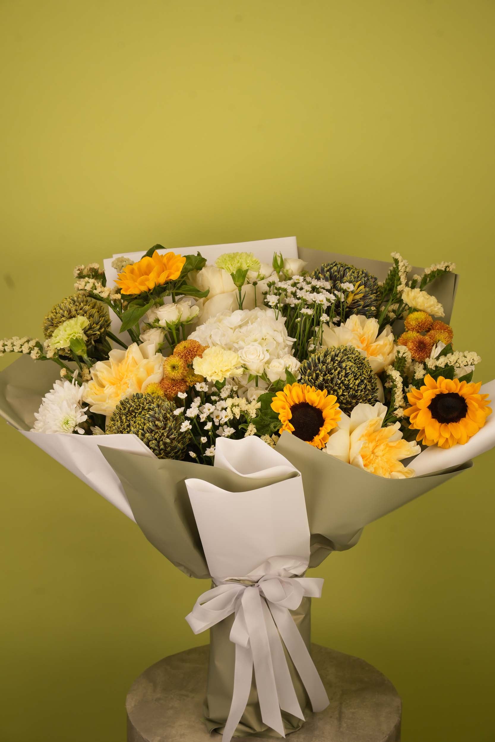 Golden Rays – Sunflower & White Chrysanthemum Floral Bouquet