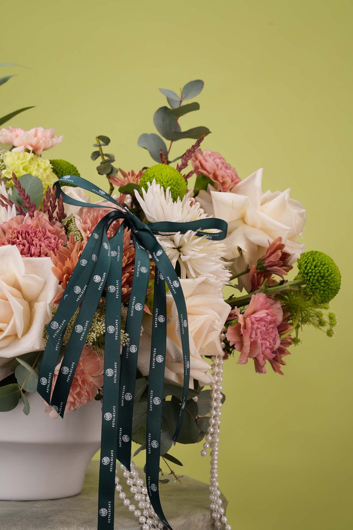 Pearl Elegance – Cream Rose & Dusty Coral Ceramic Arrangement