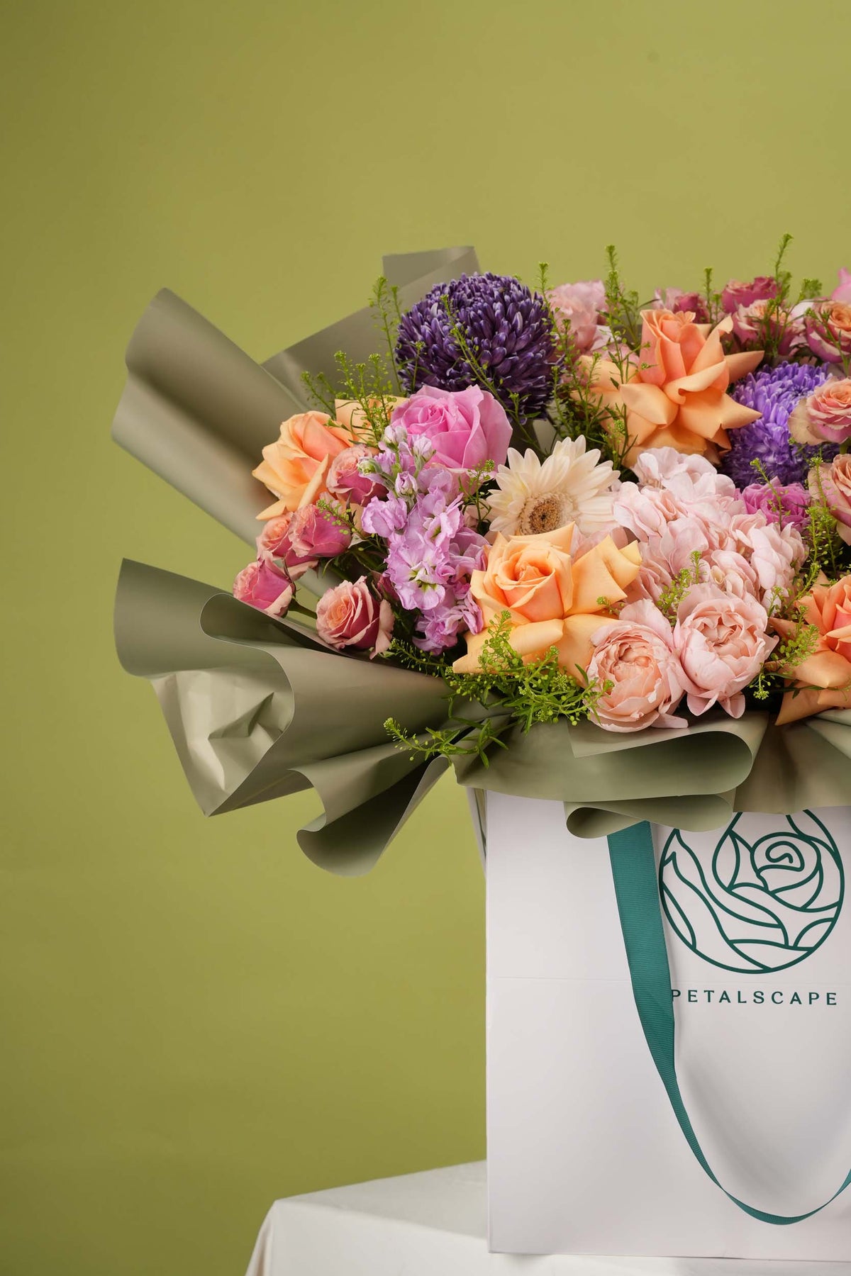 Sunset Harmony – Peach & Lavender Rose Gift Bag Bouquet