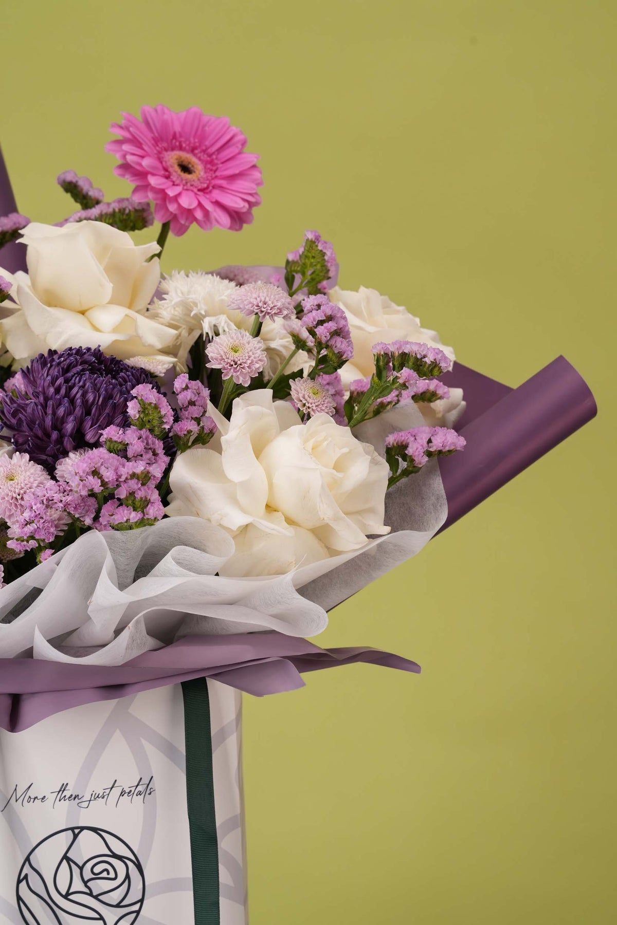Royal Orchid – Plum & White Rose Gift Bag Bouquet