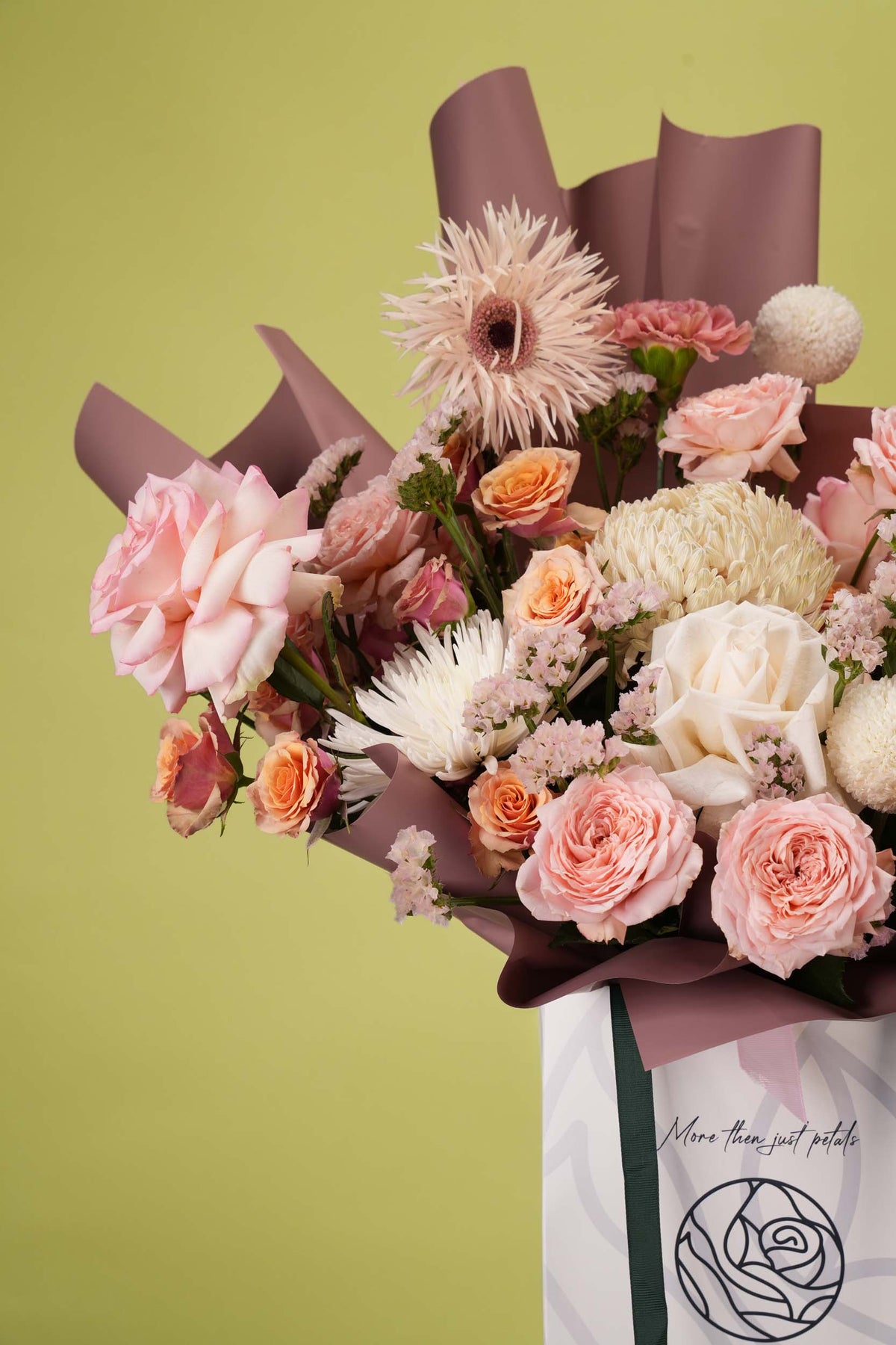 Blush Bloom – Dusky Rose & Coral Anthurium Gift Bag Bouquet
